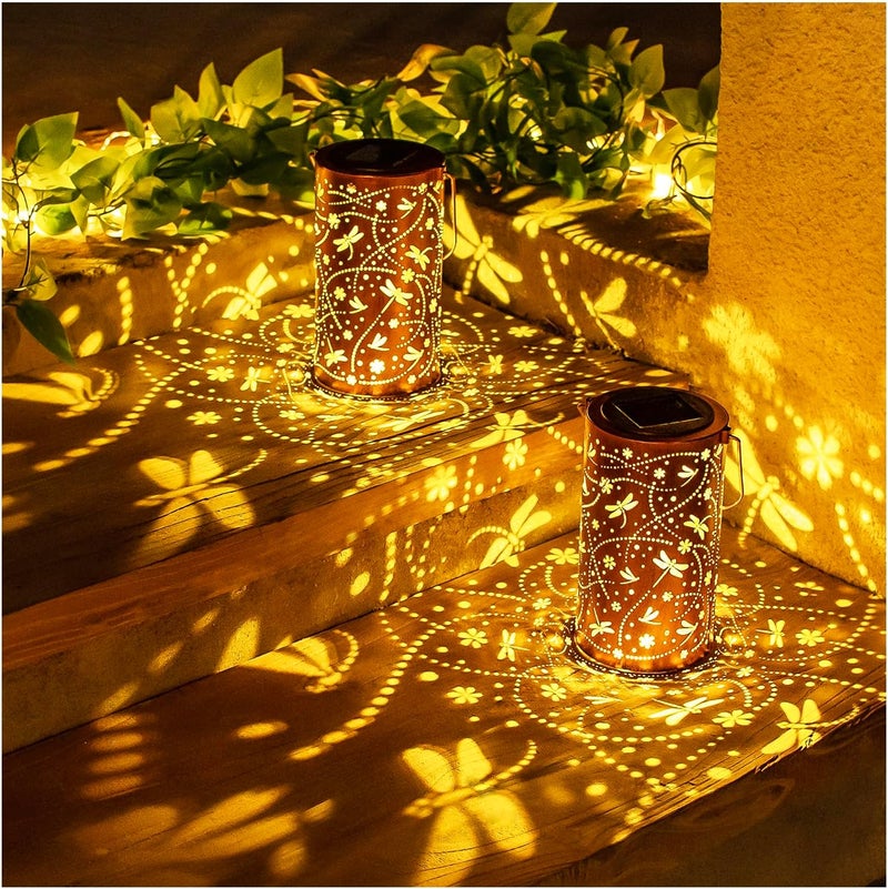 EZTZEN 2 Pack Dragonfly Solar Lanterns Outdoor Waterproof Hanging Solar Lights Dragonfly Gifts for Women Men Metal Decorative LED Lights for Garden Decor,Yard,Patio,Lawn,Tabletop,Pathway,Landscape - Image 1